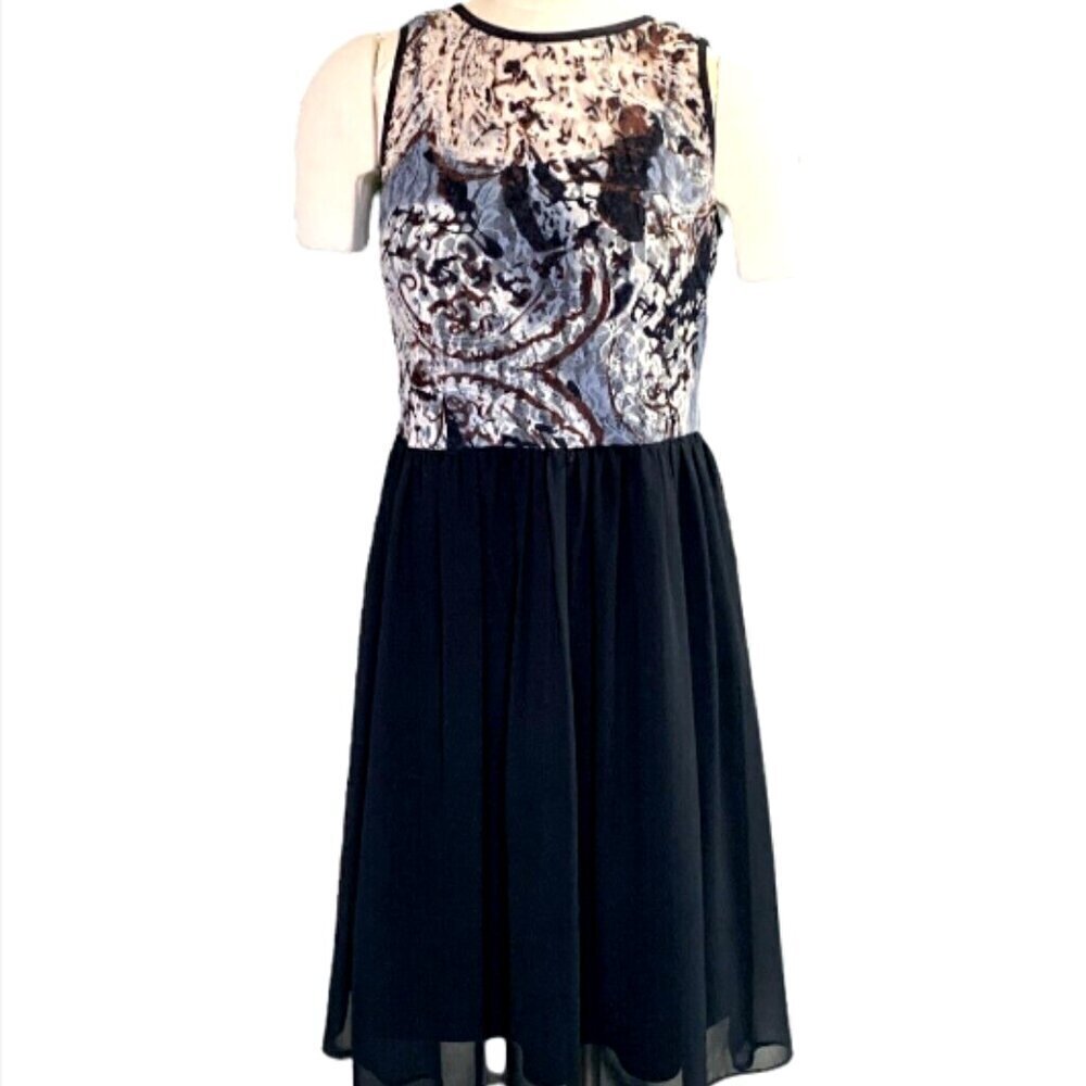 AB Studio Dress Lace Bodice w/ Black Chiffon Skirt Sz 12 #34C